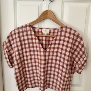 Lou & Grey Gingham Linen V-Neck Top Size Small